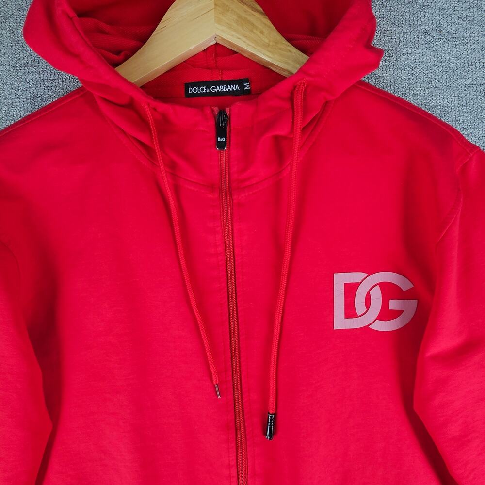 RED ZIP-UP HOODED SWEATSHIRT WITH W/ DG LOGO MADE IN COLOMBIA SIZE LARGE COTTON - Picture 5 of 13